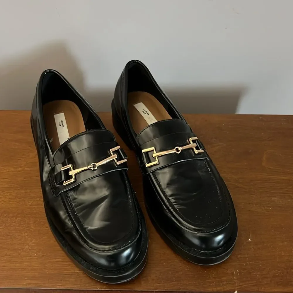 H&M Black Leather loafer with gold accents